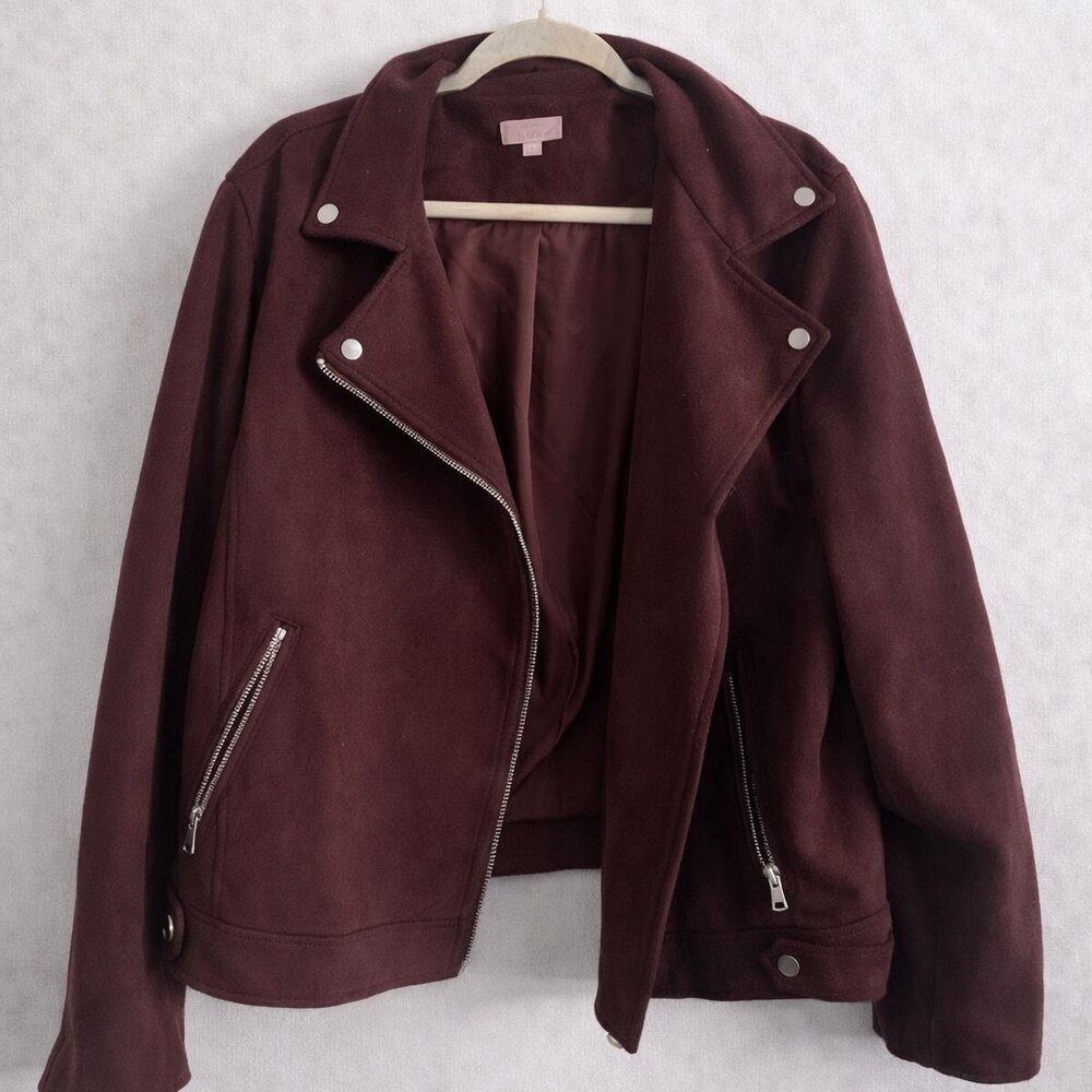 LOFT Burgundy Moto Jacket – Size XL – Faux Suede